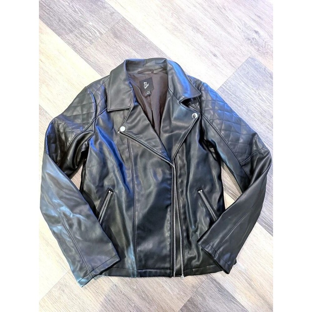 Art Class Girls Faux Leather Moto Jacket L 10/12 Black